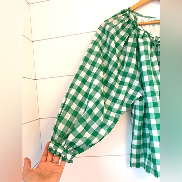 NWT Emerson Fry Green & White Gingham Peasant Top. Size small. - Picture 2 of 13